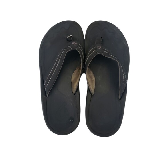OluKai Hokua Flip Flops Black Slides Slip On Sandals Comfort Men Size 12